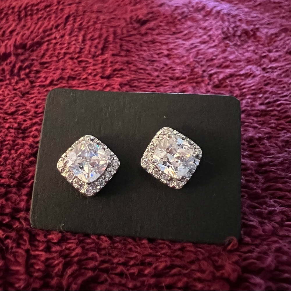 STERLING SILVER AND CUBIC ZIRCONIA STUD EARRINGS